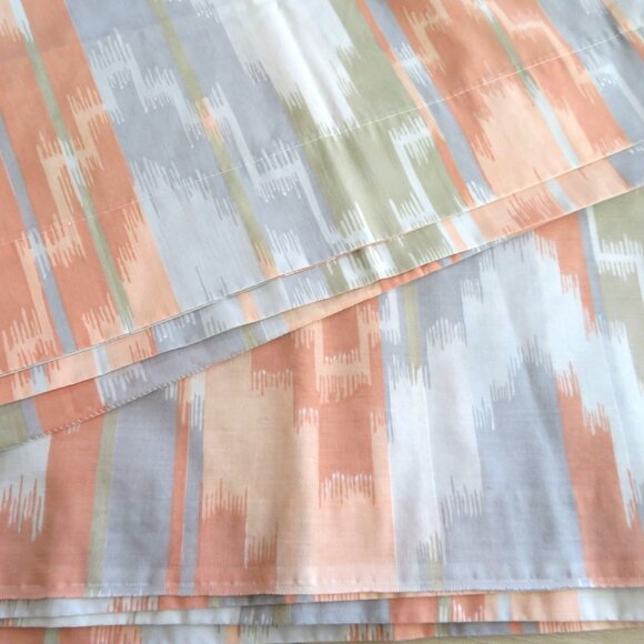 Vintage Fieldcrest Full Sheet Set 1 Flat 2 Pillowcases Orange Gray Aztec Print - Picture 8 of 11